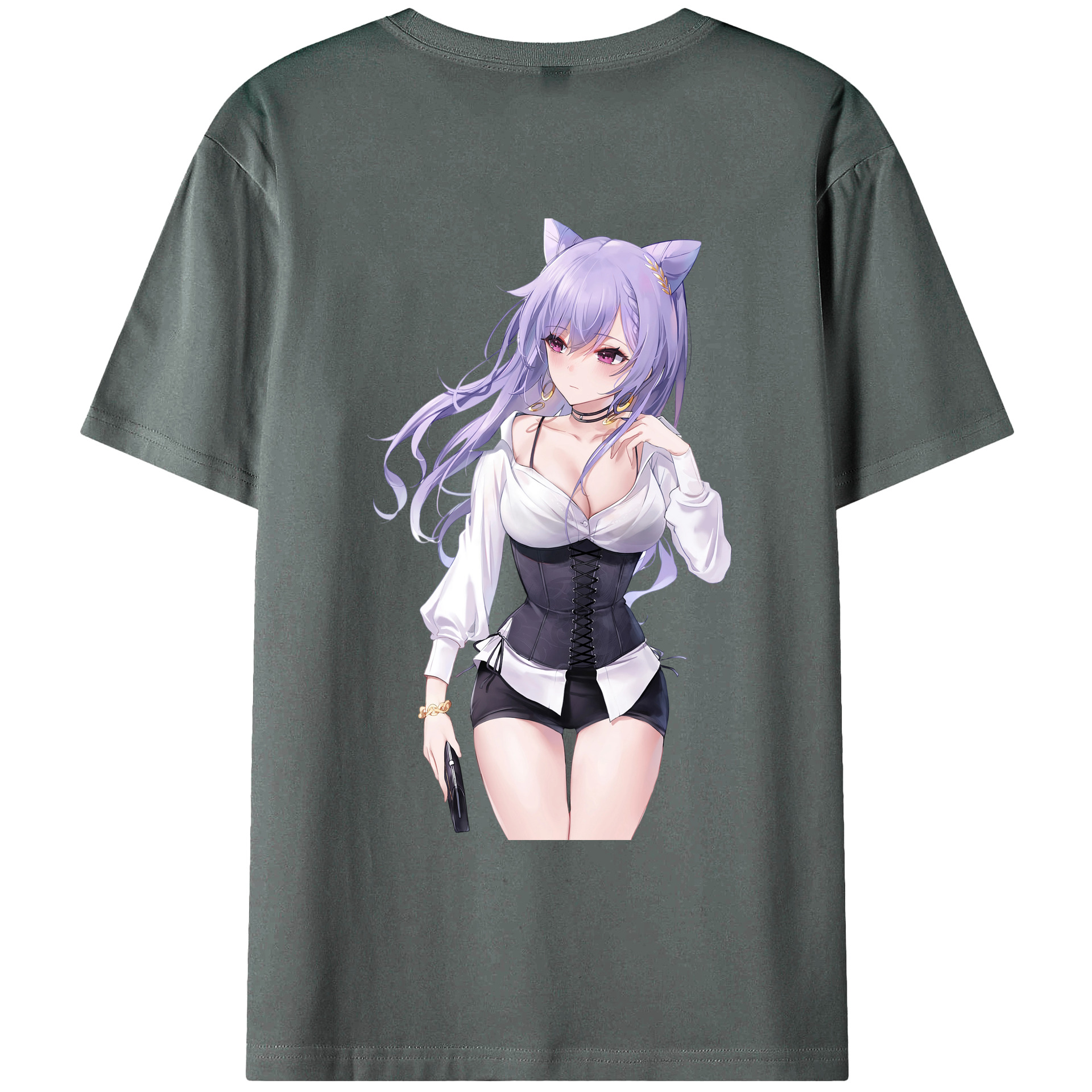 げんし神 刻晴 こくせい genshin Kokusei 綿100％ メンズ半袖Tシャツ（バックプリント） 通気性